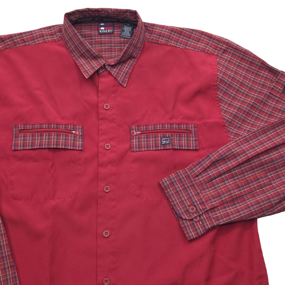 VTG Bugle Boy Mens Large Long Sleeve Button Up Shirt Red Plaid Ascent